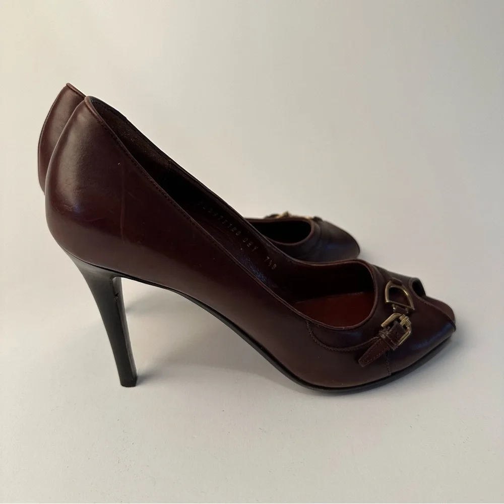 Ralph Lauren Purple Label Brown Peep Toe Heels - Picture 3 of 8